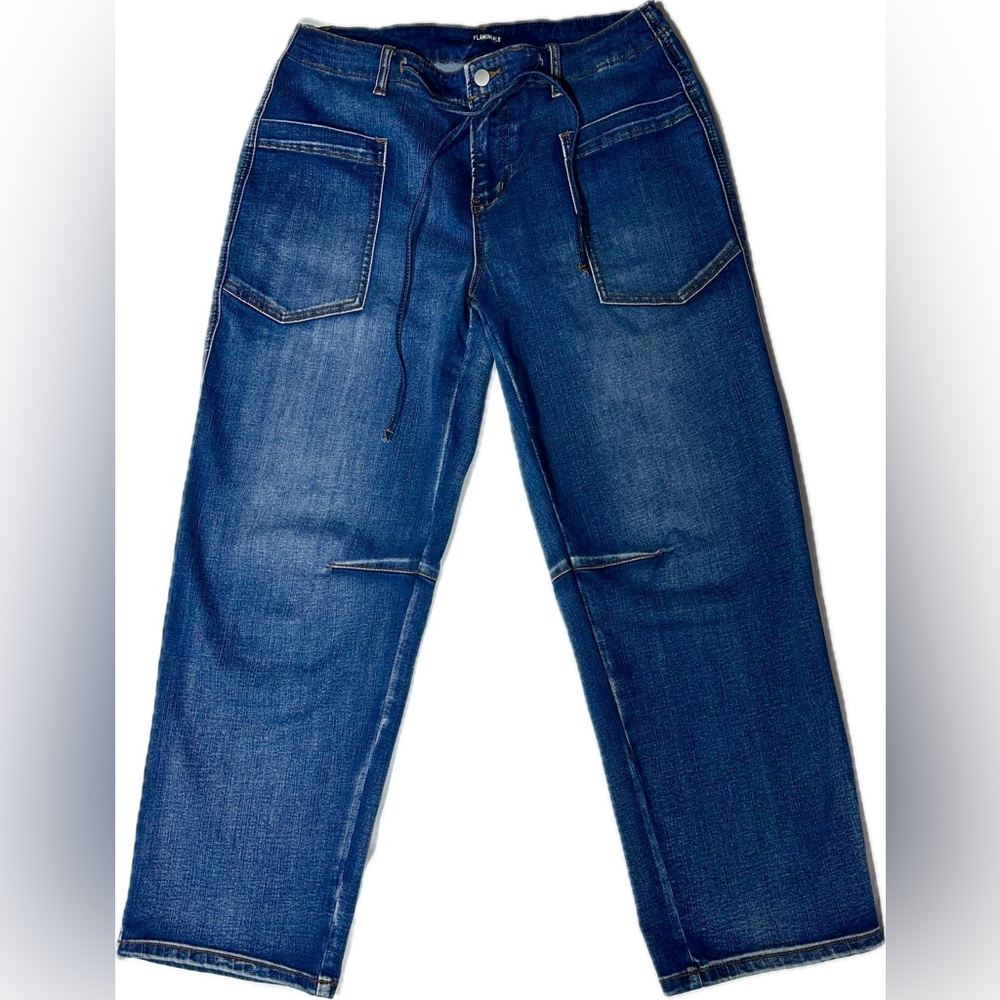 Flamingals Women’s Stretch Denim Jeans Size L Blue Mid Rise Straight Leg